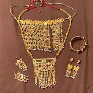2 Elegant Gold Plated Jewelry Sets with Red Accents